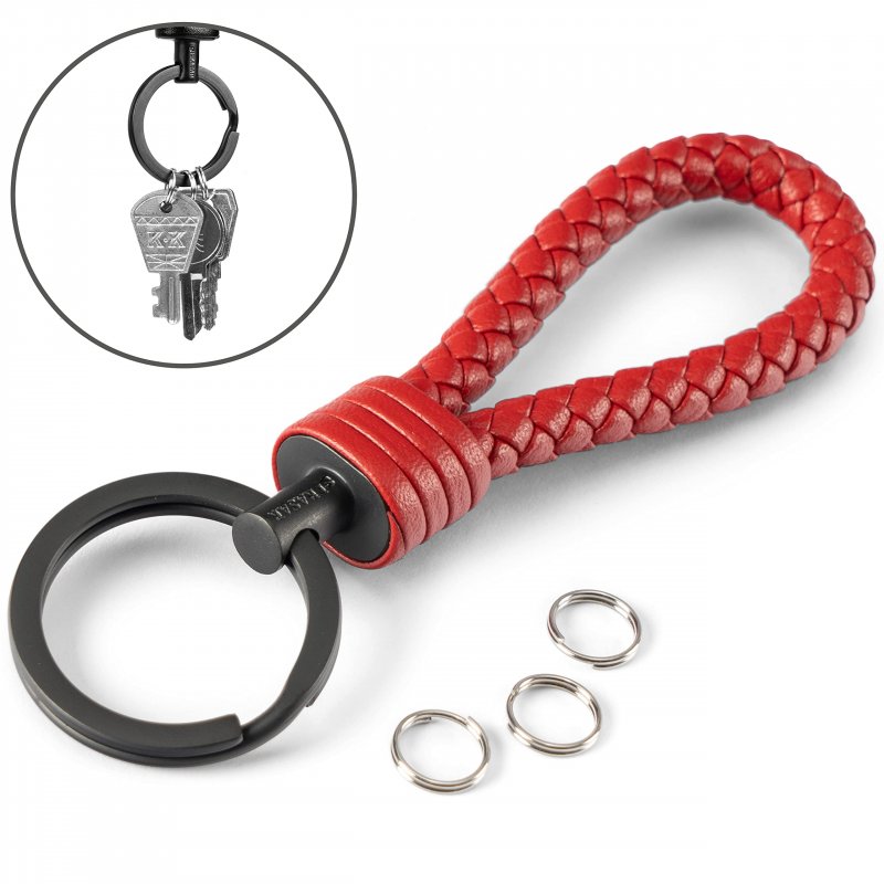 Serasar Leather Car Key Ring With Stainless Steel Key-ring Additional Rings For Small Keys Ideal Cars Motorcycles Bicycles And