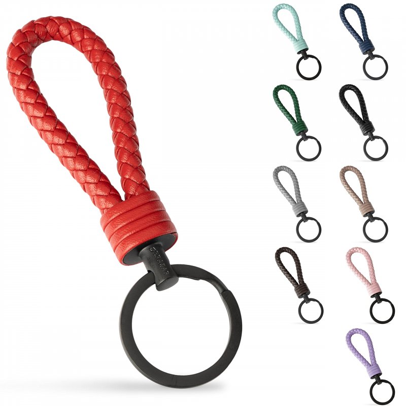 Serasar Leather Car Key Ring With Stainless Steel Key-ring Additional Rings For Small Keys Ideal Cars Motorcycles Bicycles And
