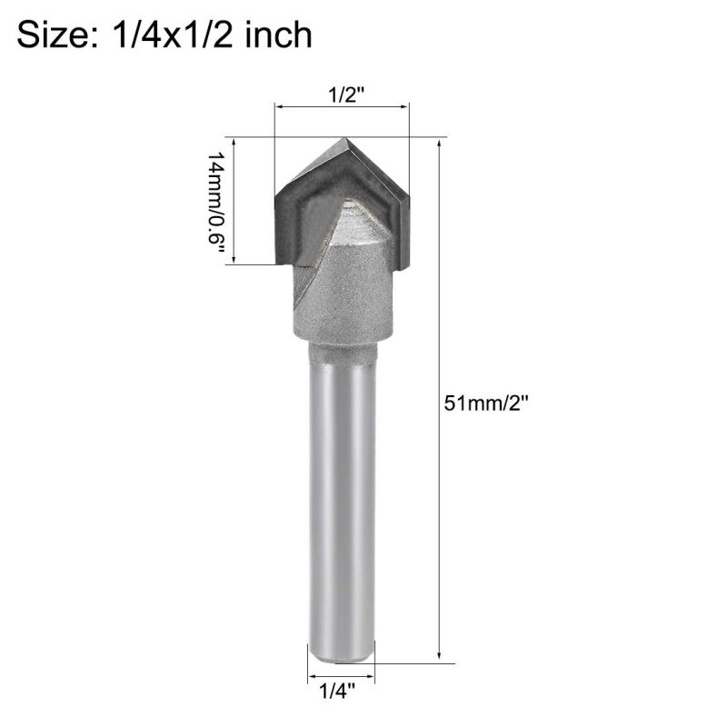 90 Degree V-groove Router Bit 1 2 Dia With 4 Shank Carbide Tipped V Grooving