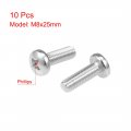 Uxcell M8x25mm Machine Screws Pan Phillips Cross Head Screw 304 Stainless Steel Fasteners Bolts 10pcs