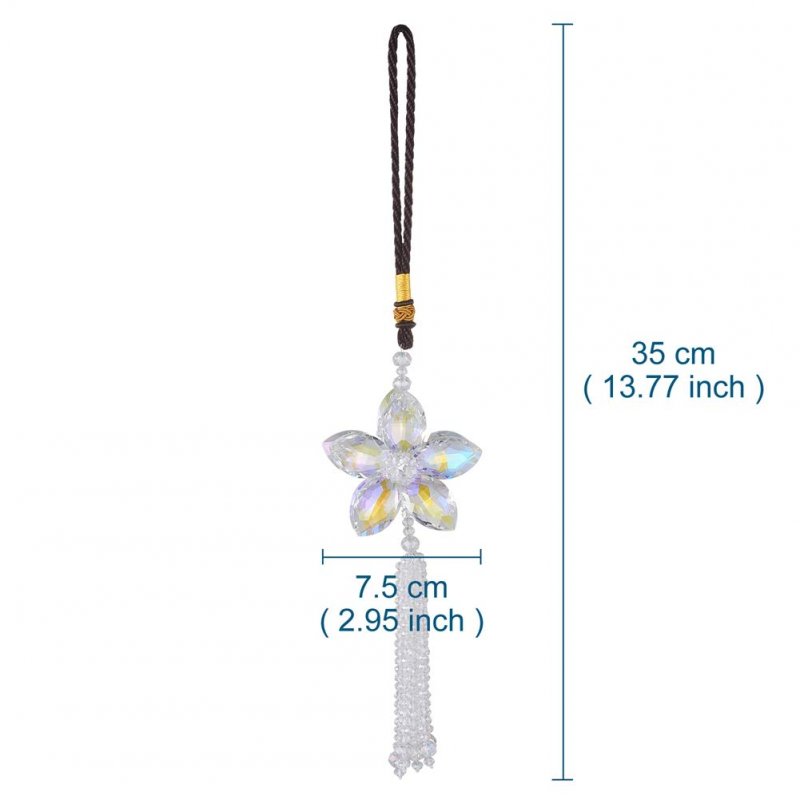 Aumohall Crystal Flower Car Rear View Mirror Pendant Hanging Ornament Lucky Charm With Dangle Beads Transparent