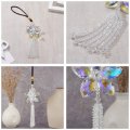 Aumohall Crystal Flower Car Rear View Mirror Pendant Hanging Ornament Lucky Charm With Dangle Beads Transparent