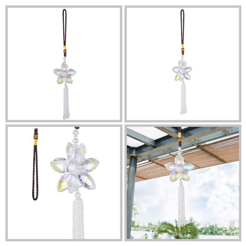 Aumohall Crystal Flower Car Rear View Mirror Pendant Hanging Ornament Lucky Charm With Dangle Beads Transparent