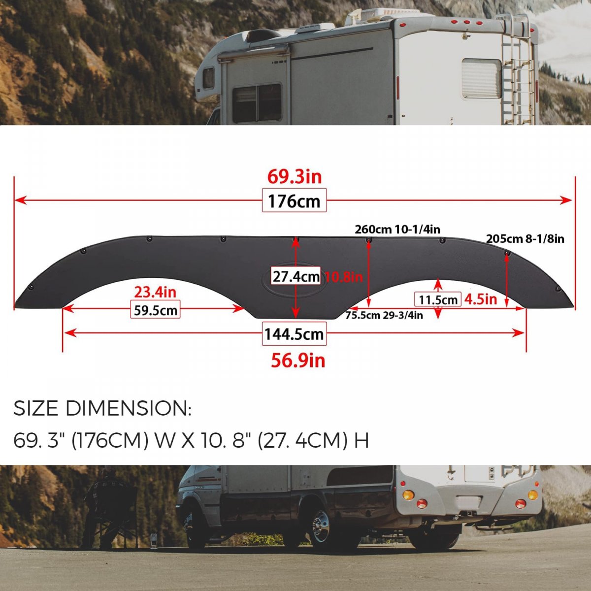 Rv Fender Skirt Replacement Tandem Trailer Fenders For Rvs And Campers Black Plastic 69 3 In W X 10 8 H Et-563-mb-z1 2 Pack