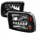 Clear Lens Black Bezel Housing Drl Led Light Strip Headlights Made For And F-250 F-350 F-450 F-550 Excursion 1999-2004 