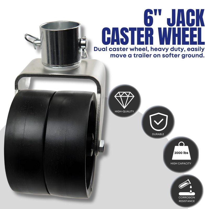 Jeremywell 6a Dual Jack Caster Wheel Supports 2000 Lbs W Zinc Foot Plate 5 000 Capacity For Rv Boat Camper