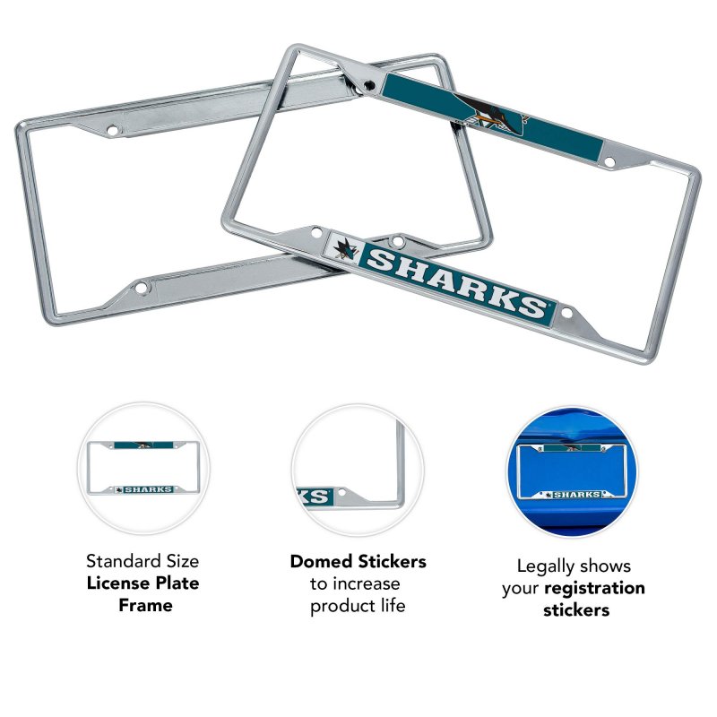 San Jose Sharks Team Nhl National Hockey League Metal License Plate Frame For Front Or Back Of Car Officially Licensed Up Close