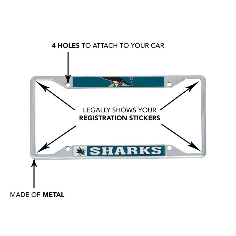 San Jose Sharks Team Nhl National Hockey League Metal License Plate Frame For Front Or Back Of Car Officially Licensed Up Close