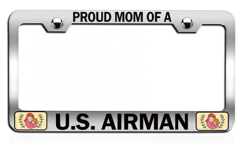Proud Of A U S Airman Mom Mothers Day Ch Steel Auto Suv License Plate Frame Tag Holder