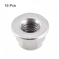 Uxcell M10 Nylon Insert Hex Lock Nuts With Flange 304 Stainless Steel Plain Finish 10pcs