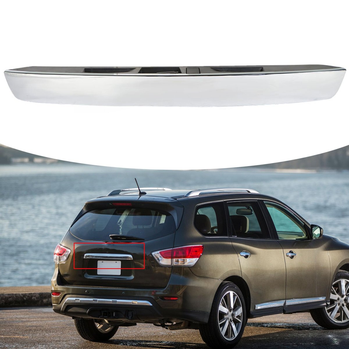 Rear Liftgate Chrome Handle Trunk Trim Strip Replacement For 2013-2016 Pathfinder 908109pg0a