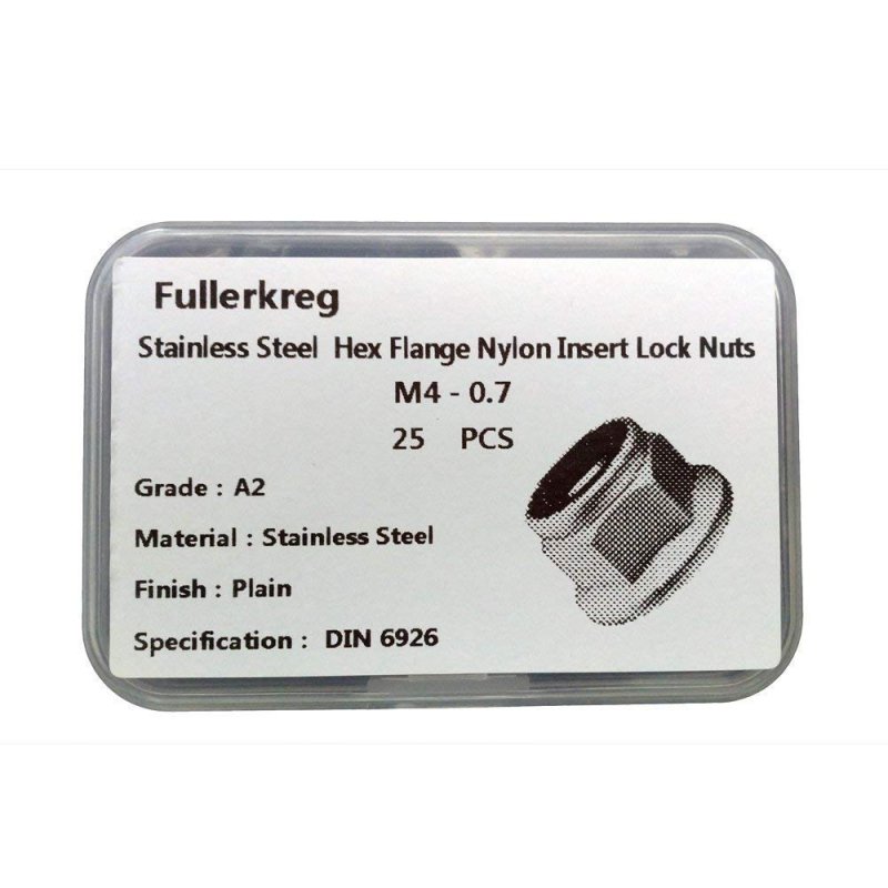 M4 X 0 7 A2 Stainless Steel Din 6926 Hex Flange Nylon Insert Lock Nuts 18 8 304 Bright Finish Pack Of 25