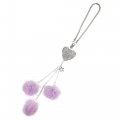 Car Accessories Heart Pattern Rhinestone Rear View Mirror Charms For Cars Decor Ornament With 3 Purple Mink Hair Ball 