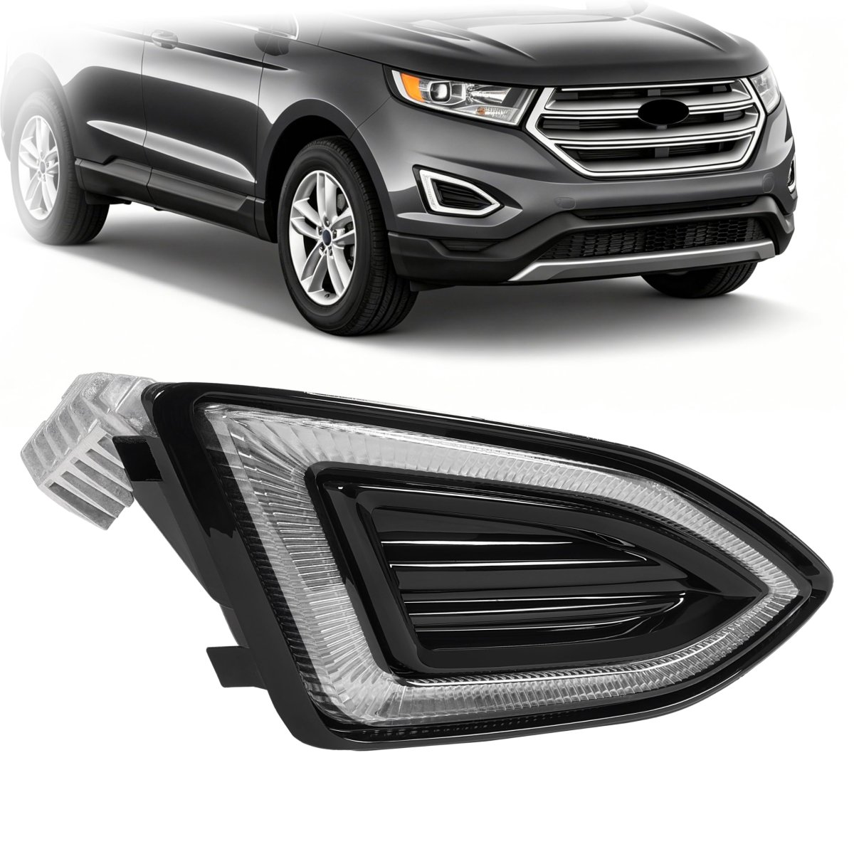 Right Front Bumper Fog Light Assembly For 15-18 Ford Edge Se Sel Sport Titanium Passenger Side Led Clear Lens Gloss Black