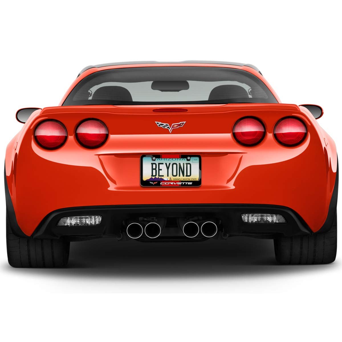 Chevrolet Corvette C6 Racing Stripe Black Metal License Plate Frame 12 In X 6 Powder Coated Zinc With Screw Covers
