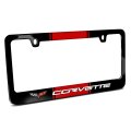 Chevrolet Corvette C6 Racing Stripe Black Metal License Plate Frame 12 In X 6 Powder Coated Zinc With Screw Covers