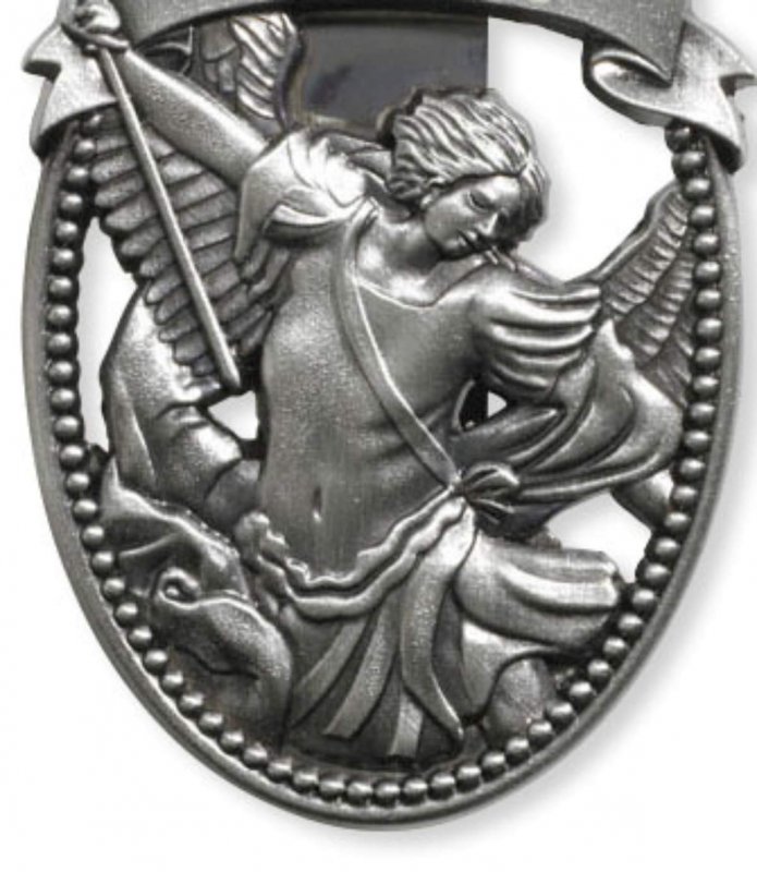 Sacred Traditions Silver Tone Zinc Alloy Archangel St Michael Protect Us Visor Clip 2 1 4 Inch
