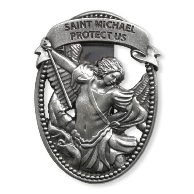 Sacred Traditions Silver Tone Zinc Alloy Archangel St Michael Protect Us Visor Clip 2 1 4 Inch