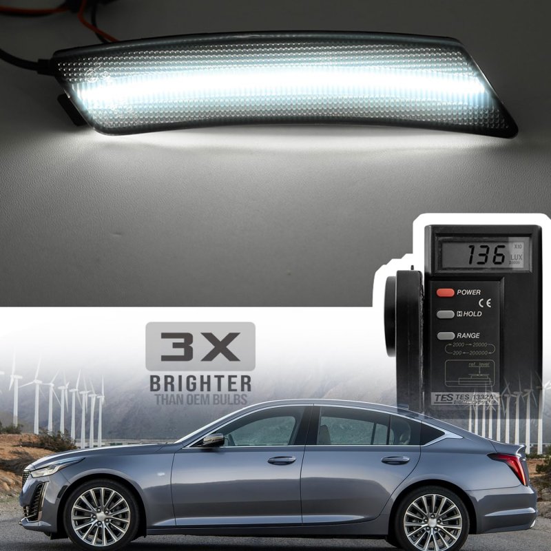 White Led Front Bumper Side Marker Lights For Cadillac Ct5 2020 2021 2022 2023 2024 Smoked Lens Reflector Repeater Lamp Kit Lh