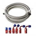 Wflnhb 10ft Stainless Steel Braided Fuel Hose Line With 6 Pieces 4an Swivel End Fitting Kit Blue And Red Silver Hosei