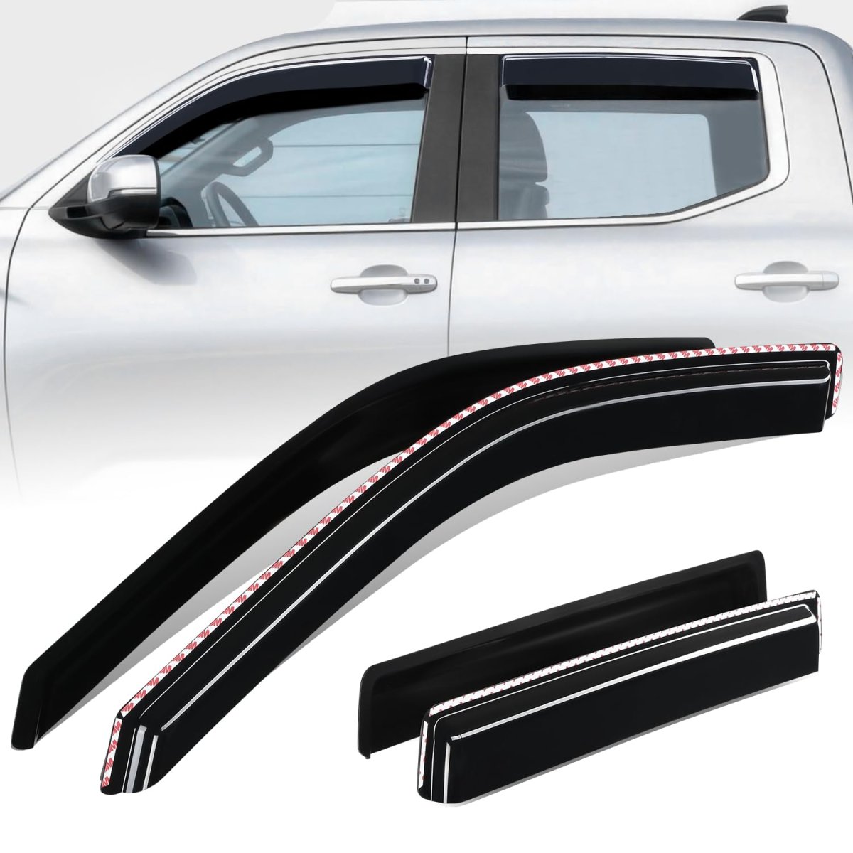 Auto Dynasty Window Visors For 2022-2026 Toyota Tundra Crewmax 4pcs Front Left Right Tape-on Deflectors Rain Guards Sun Wind
