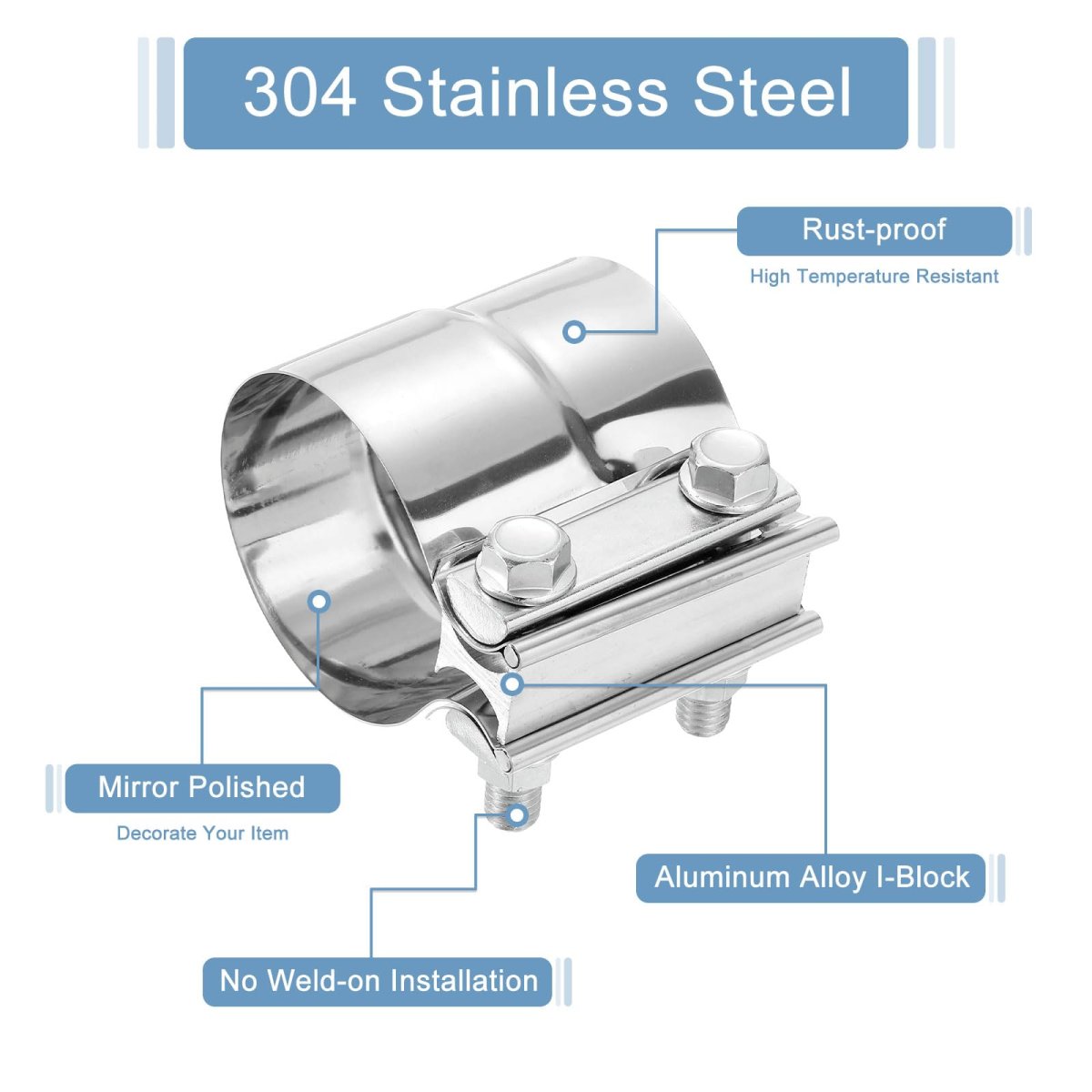 2-3 4 Exhaust Clamp 3 Stainless Steel Butt Joint Band Sleeve Coupler Pipe Repair Universal Widening For Od To 4 Id Mufflers