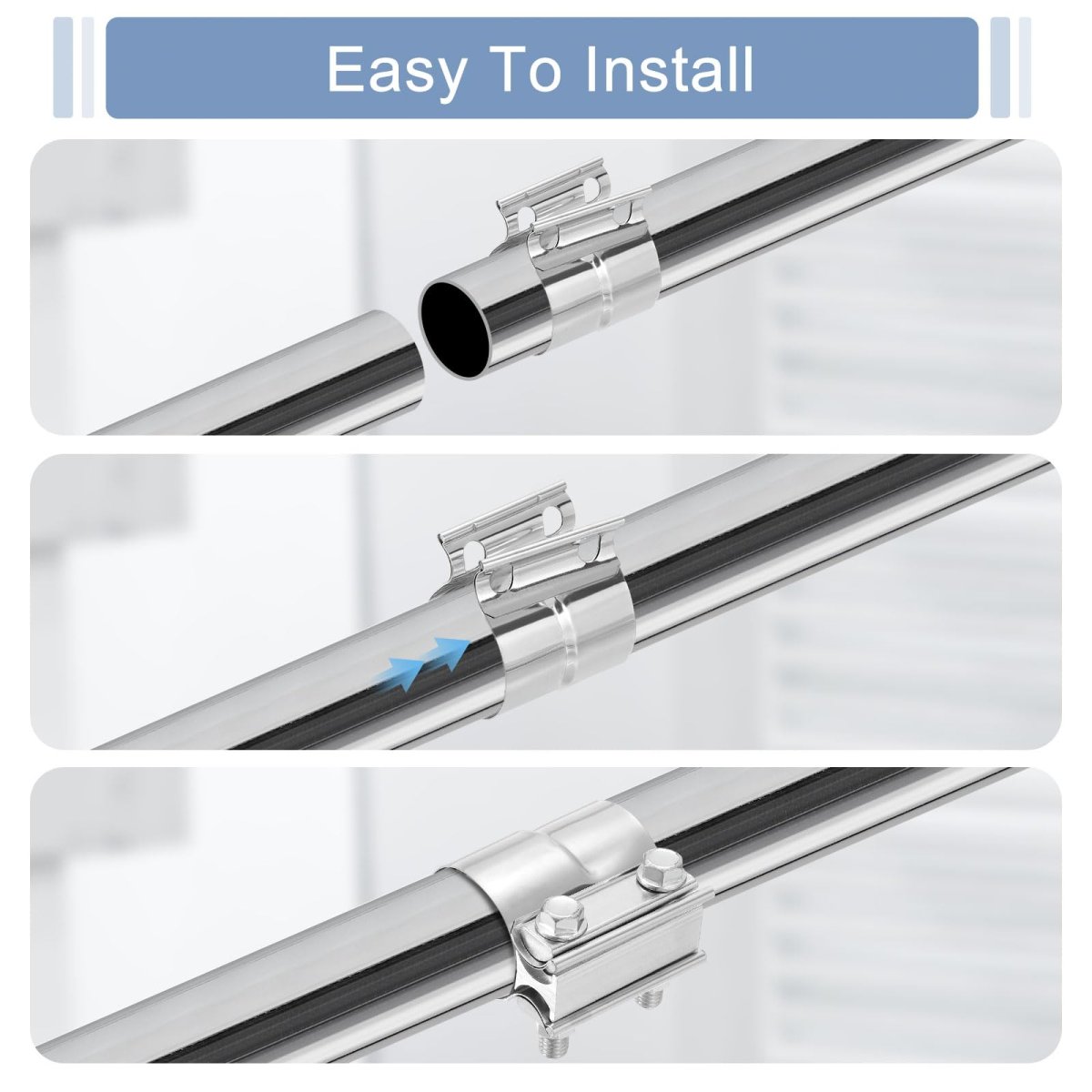 2-3 4 Exhaust Clamp 3 Stainless Steel Butt Joint Band Sleeve Coupler Pipe Repair Universal Widening For Od To 4 Id Mufflers