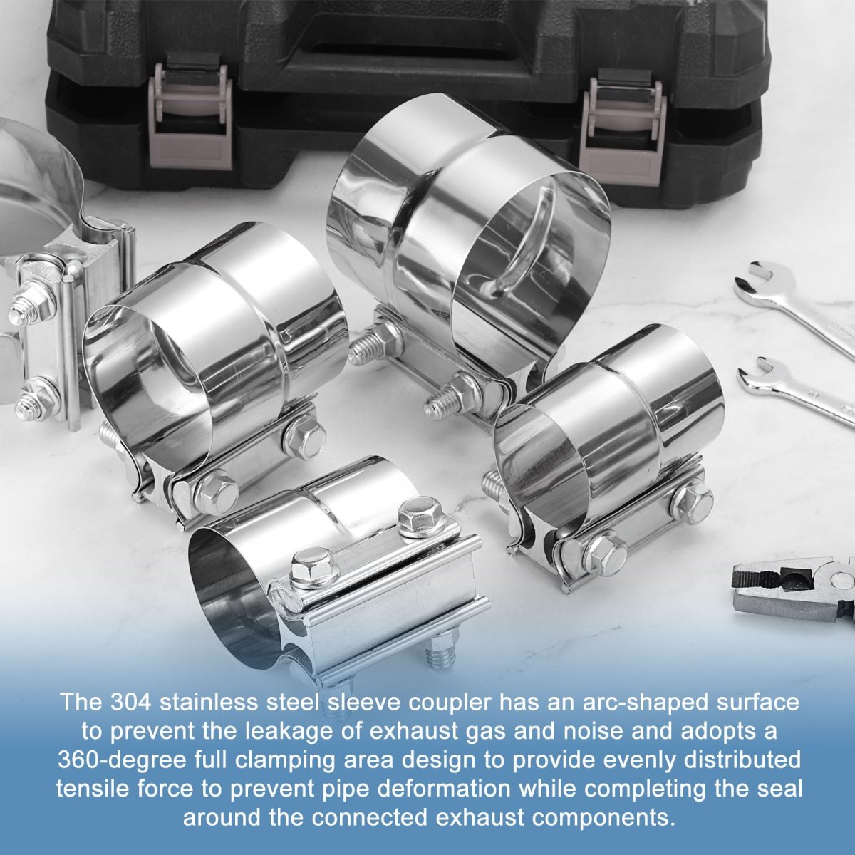 2-3 4 Exhaust Clamp 3 Stainless Steel Butt Joint Band Sleeve Coupler Pipe Repair Universal Widening For Od To 4 Id Mufflers