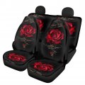 Fuibeng Red Rose Flower Car Seat Covers Floral Auto Steering Wheel Cover Armrest Cushion Seatbelt Pad Keychain Cup Holder