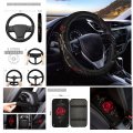 Fuibeng Red Rose Flower Car Seat Covers Floral Auto Steering Wheel Cover Armrest Cushion Seatbelt Pad Keychain Cup Holder