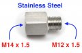 Autobahn88 Stainless Steel Sensor Adaptor M14 X1 5 Female To M12 Male Hex 18