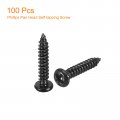 Uxcell 3mm X 16mm Phillips Pan Head Self-tapping Screw 100pcs 304 Stainless Steel Round Wood Full Thread Black