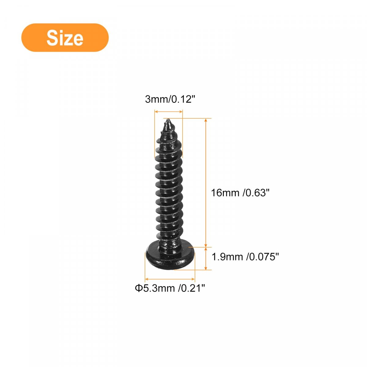 3mm X 16mm Phillips Pan Head Self-tapping Screw 100pcs 304 Stainless Steel Round Wood Full Thread Black