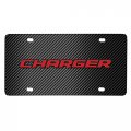 Ipick Image Compatible With Dodge Charger In Red 3d Logo On Black Carbon Fiber Patten Stainless Steel License Plate