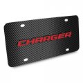 Ipick Image Compatible With Dodge Charger In Red 3d Logo On Black Carbon Fiber Patten Stainless Steel License Plate