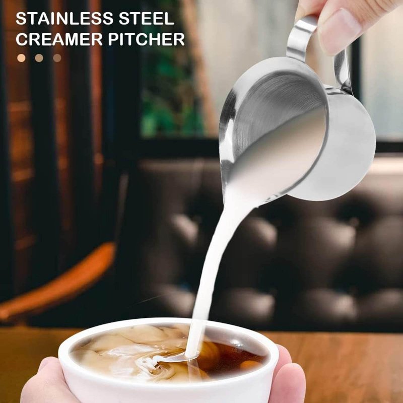 2 Pack Creamer Pitcher Bells Oz And 3 Espresso Pouring Cup Stainless Steel Creamer With Spoons Serving Cream For Latte Art