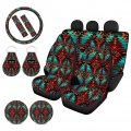Jeocody Aztec Tribal Pattern Car Seat Cover Protector Front Rear Suv Sedan Full Set 11-pcs With Steering Wheel Seatbelt Strap 