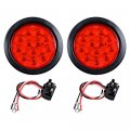 Astra Depot 2x Red Lens Light 12-led 4 Round Brake Stop Tail Lamp Grommet Plug Kit Truck Trailer Rv Long Vehicle 12v