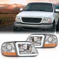G-plus Lightning Style Headlights Corner Parking Lights Kit Set Led Drl Strip Compatible With 1997-2002 Ford Expedition