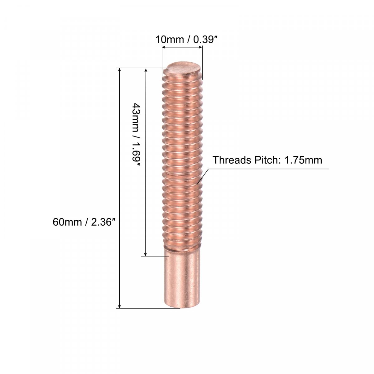 M12 Threaded Electrode Metric Red Copper For Edm Spark Without Flushing Hole