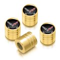 Chevrolet Corvette C7 Logo In Black On Golden Aluminum Cylinder-style Tire Valve Stem Caps 