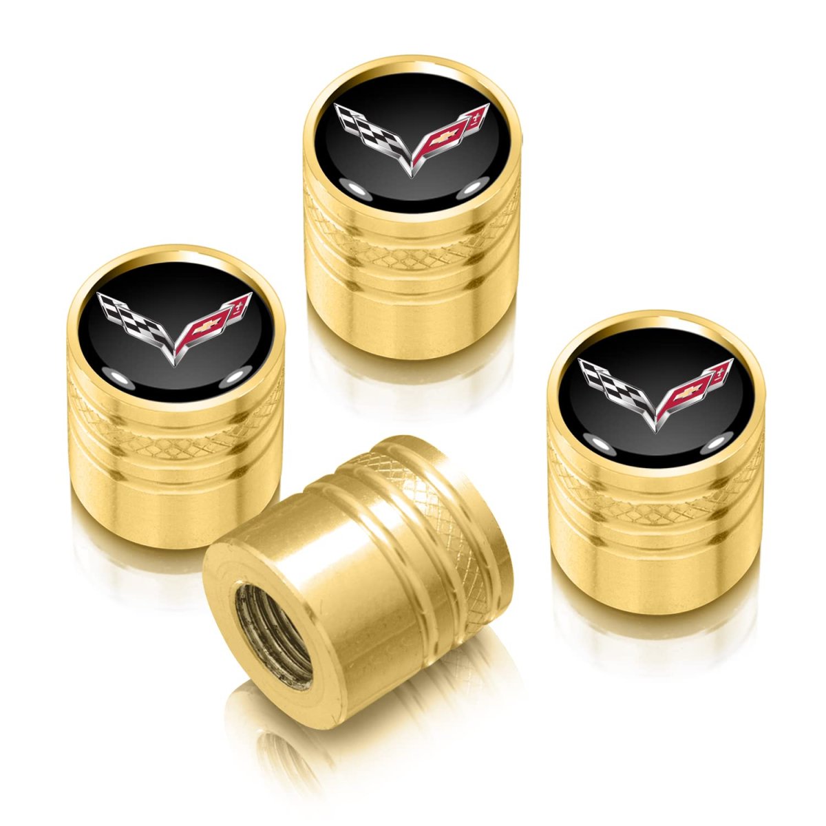 Chevrolet Corvette C7 Logo Tire Valve Stem Caps Golden Aluminum Cylinder Style Set Of 4 Universal Fit For Cars Suvs And Trucks