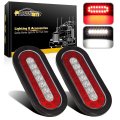 Partsam 2pcs 6 3 Inch Oval Truck Trailer Led Tail Stop Brake Lightslights Running Red And White Backup Reverse Sealed Tail W 