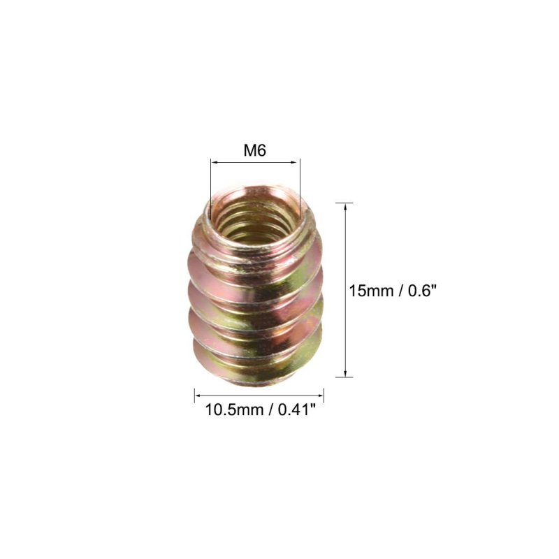 Furniture Threaded Insert Nuts Carbon Steel M6 Internal Thread 15mm Length 50pcs