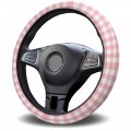 Zadaling Steering Wheel Covers Pink Gingham Buffalo Check Elastic Sponge Skidproof Protective Cover Car Accessories For 