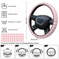 Zadaling Steering Wheel Covers Pink Gingham Buffalo Check Elastic Sponge Skidproof Protective Cover Car Accessories For