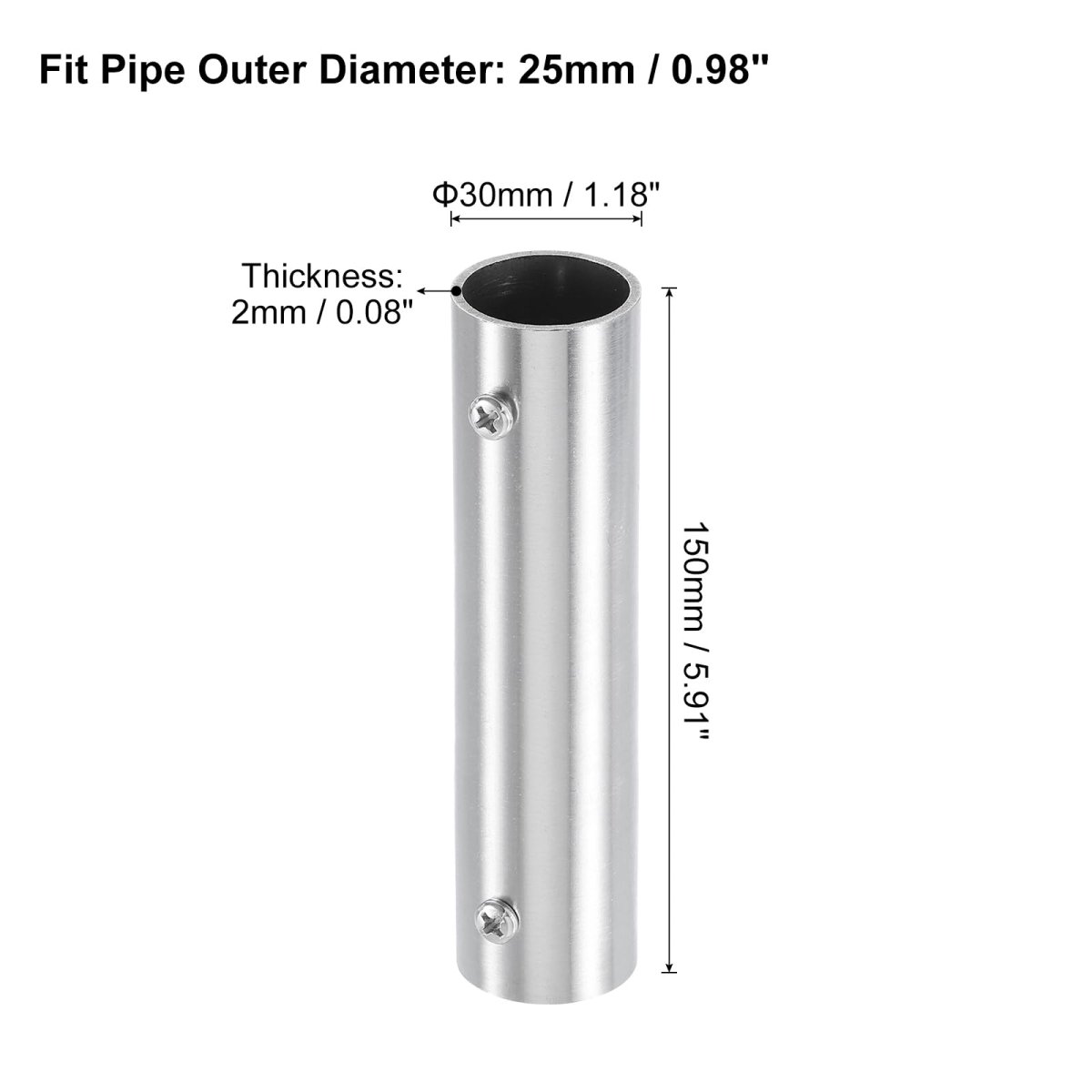1pcs 2-way Straight Pipe Fitting Connector Fit 1 Inch 25mm Od Stainless Steel 150mm Length Structural Chain Link Fence Clamp