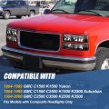 Auto Dynasty 8pcs Headlights Assembly With Bumper And Corner Lamps Compatible Gmc C10 C K 1500 2500 3500 Yukon 1994-2000 Driver