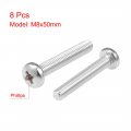 Uxcell M8x50mm Machine Screws Pan Phillips Cross Head Screw 304 Stainless Steel Fasteners Bolts 8pcs