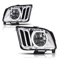Led Drl Headlight Assembly Set For 2005 2006 2007 2008 2009d Mustang Clear Lens Chrome Housing 2 Piece Not For Factory Xenon 